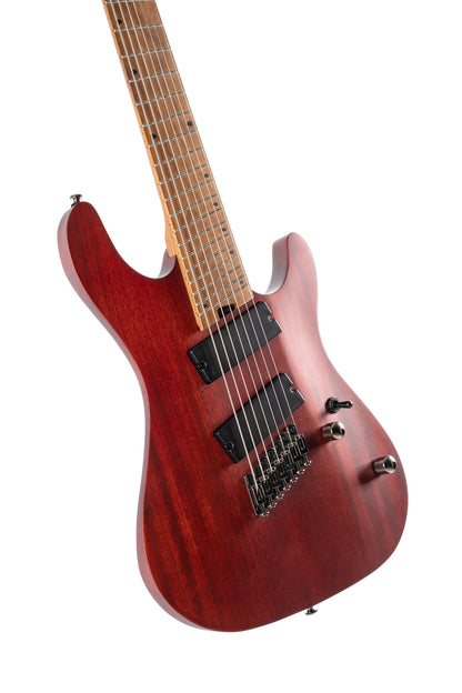 KX307MS, modèle 7 cordes, corps acajou, manche et touche érable torréfié, micros doubles passifs PowerBar, acajou pores ouverts