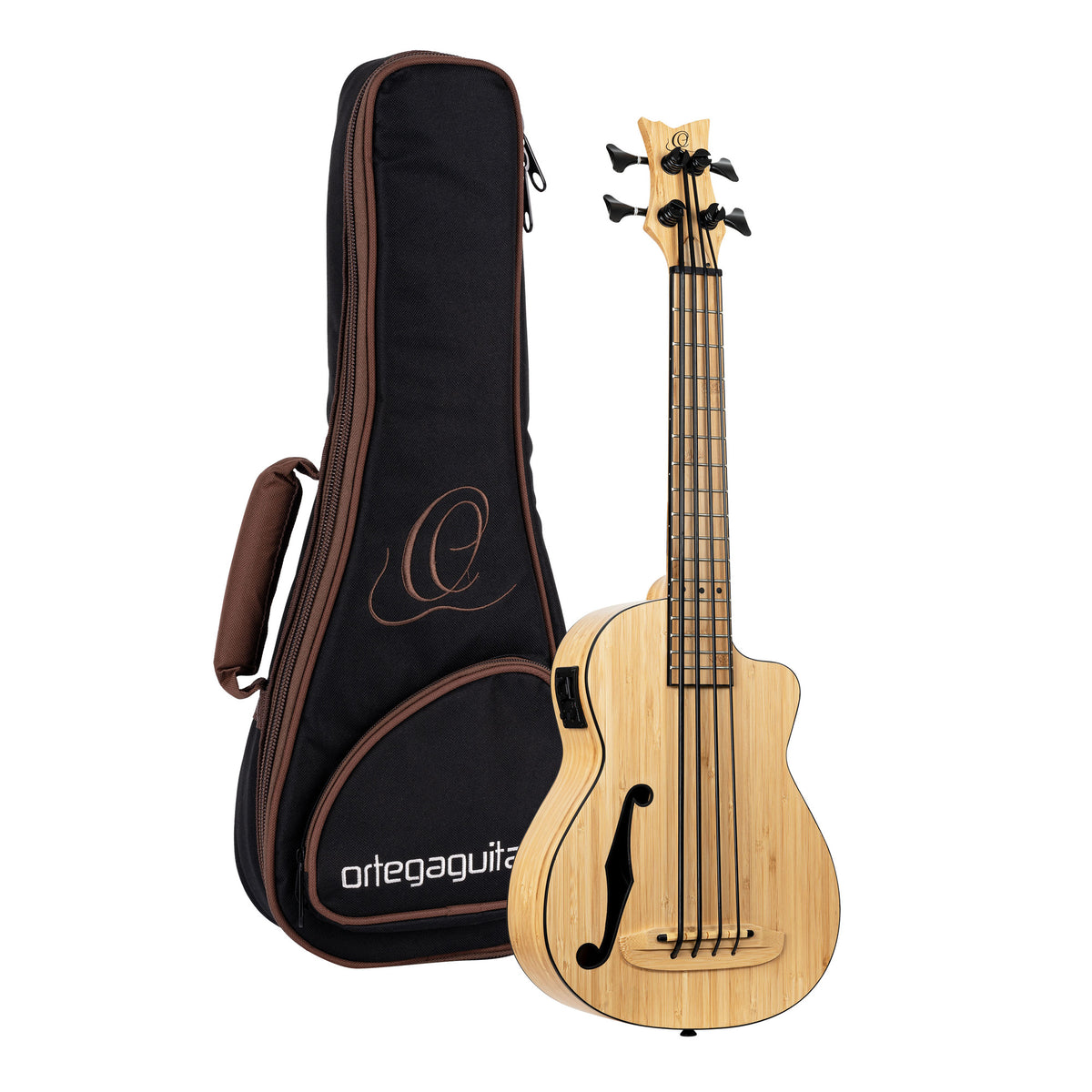RUNAB-UB, modèle Ukebass, pan coupé, EQ MagusUkePro, table, f/e bambou massif, manche bambou, ouïe en F, housse, naturel satiné