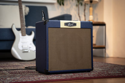 Ampli guitare 30W, 1x 10", 2 canaux, égaliseur 3 bandes, réverb, entrée Bluetooth, entrée CD/MP3 mini-Jack, bleu