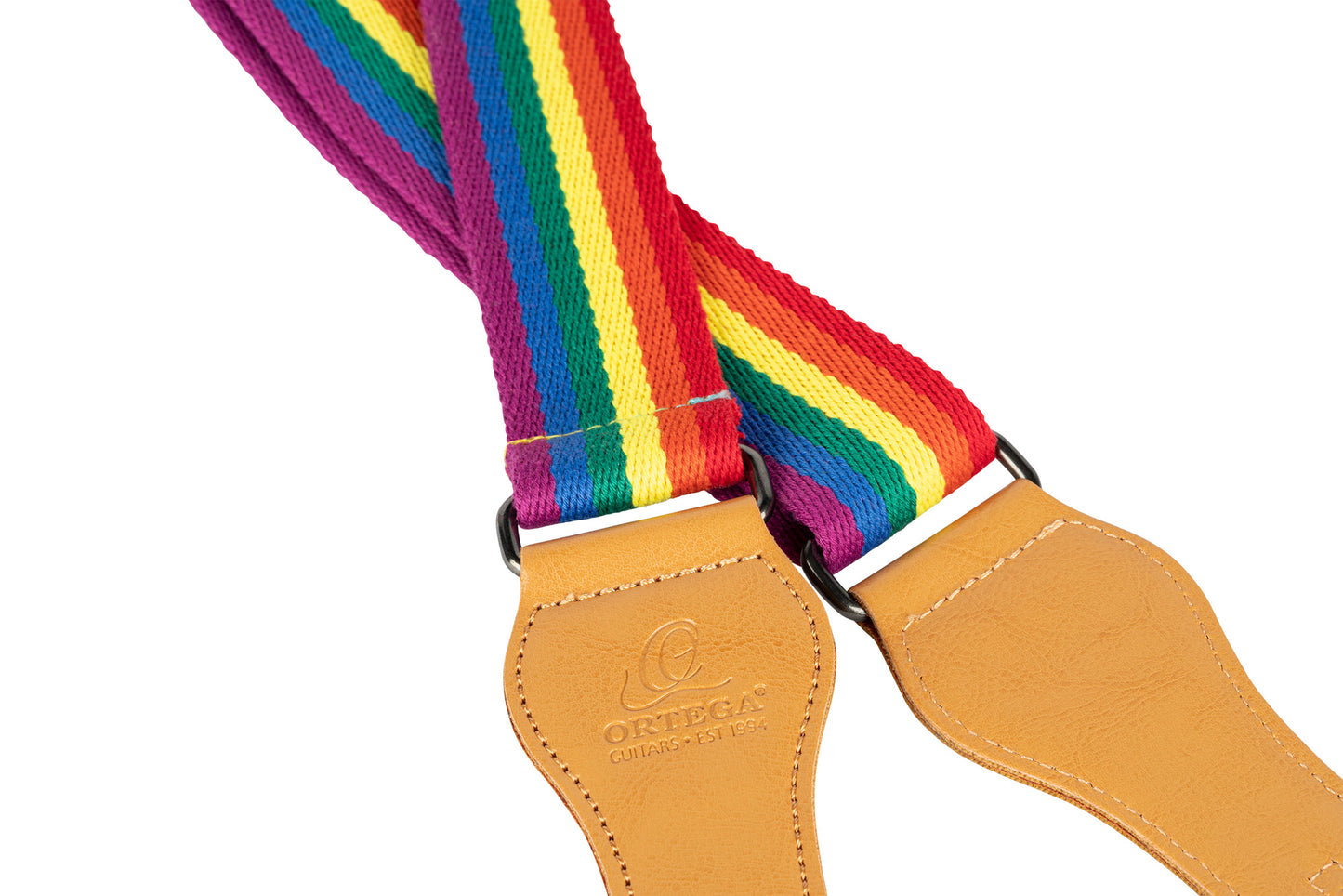 Courroie ukulélé, 100% coton, extrémités simili cuir, largeur 3.7 cm, longueur jusqu'à 139 cm, pride