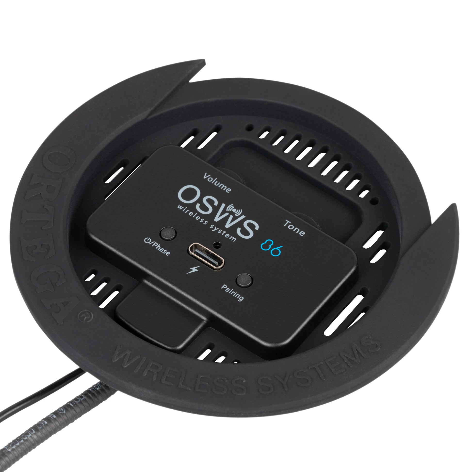 OSWS86, système de micro sans fil pour guitare classique (rosace 86 mm), micro col de cygne, avec récepteur sans-fil, noir