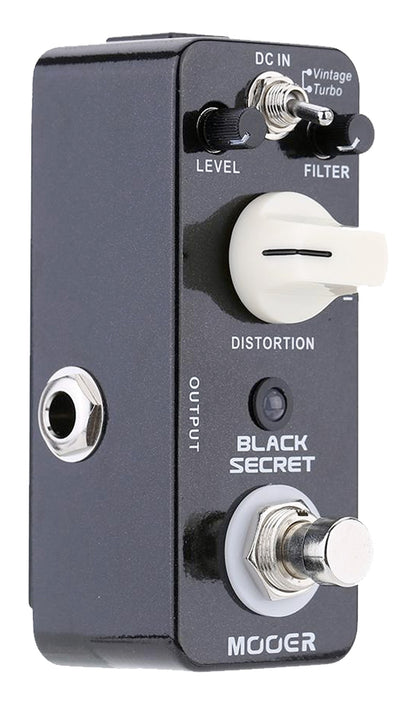 Pédale BLACK SECRET, distorsion vintage chaude et douce à deux modes (Vintage/Turbo), boîtier métal, true bypass, noir