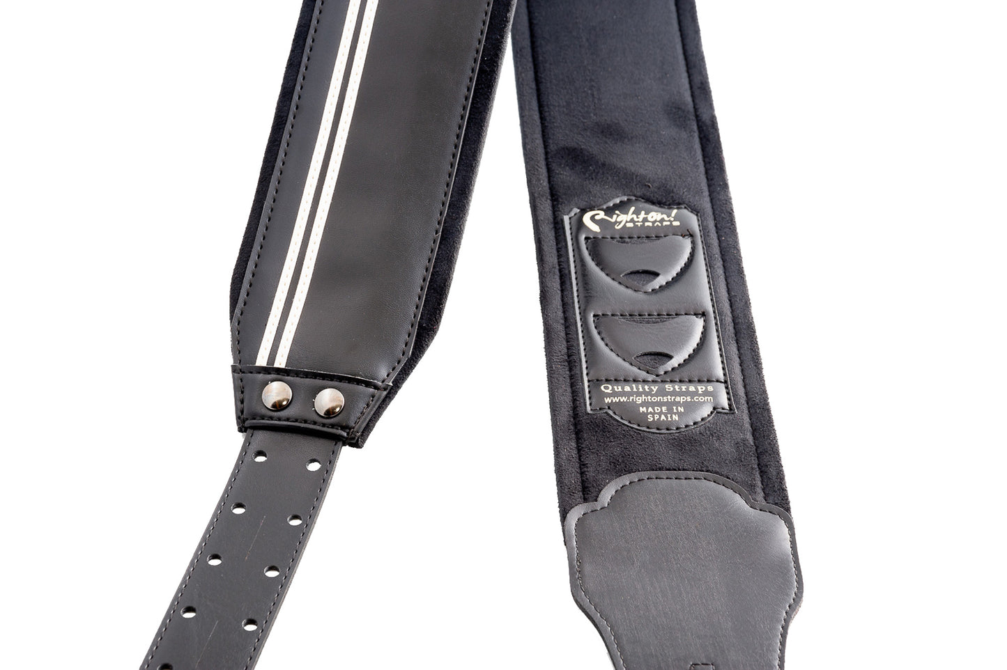 Courroie modèle B-RACE, extérieur synthétique, largeur 8 cm, longueur 98 à 153 cm, porte-médiators intégré, noir