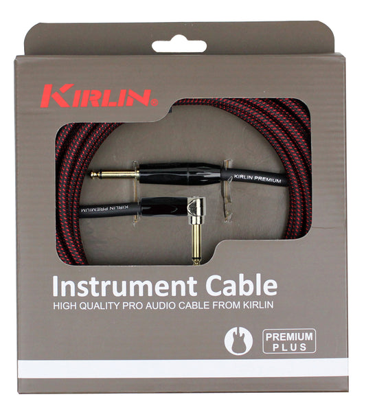 Câble instrument PREMIUM PLUS Jack/Jack coudé, 3 mètres, noir et rouge