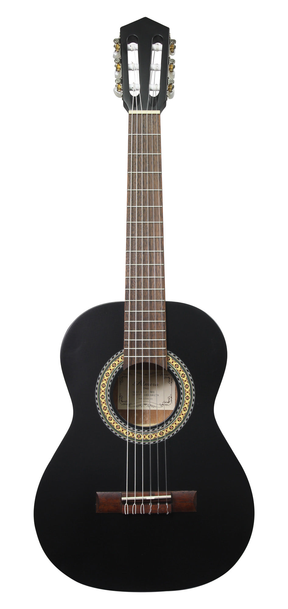 Guitare classique 1/2, table épicéa, fond & éclisses acajou, manche acajou, sillet 45 mm, cordes Bosset, noir satiné