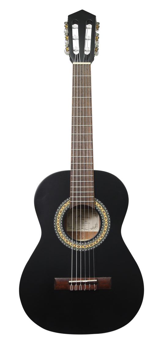 Guitare classique 1/2, table épicéa, fond & éclisses acajou, manche acajou, sillet 45 mm, cordes Bosset, noir satiné