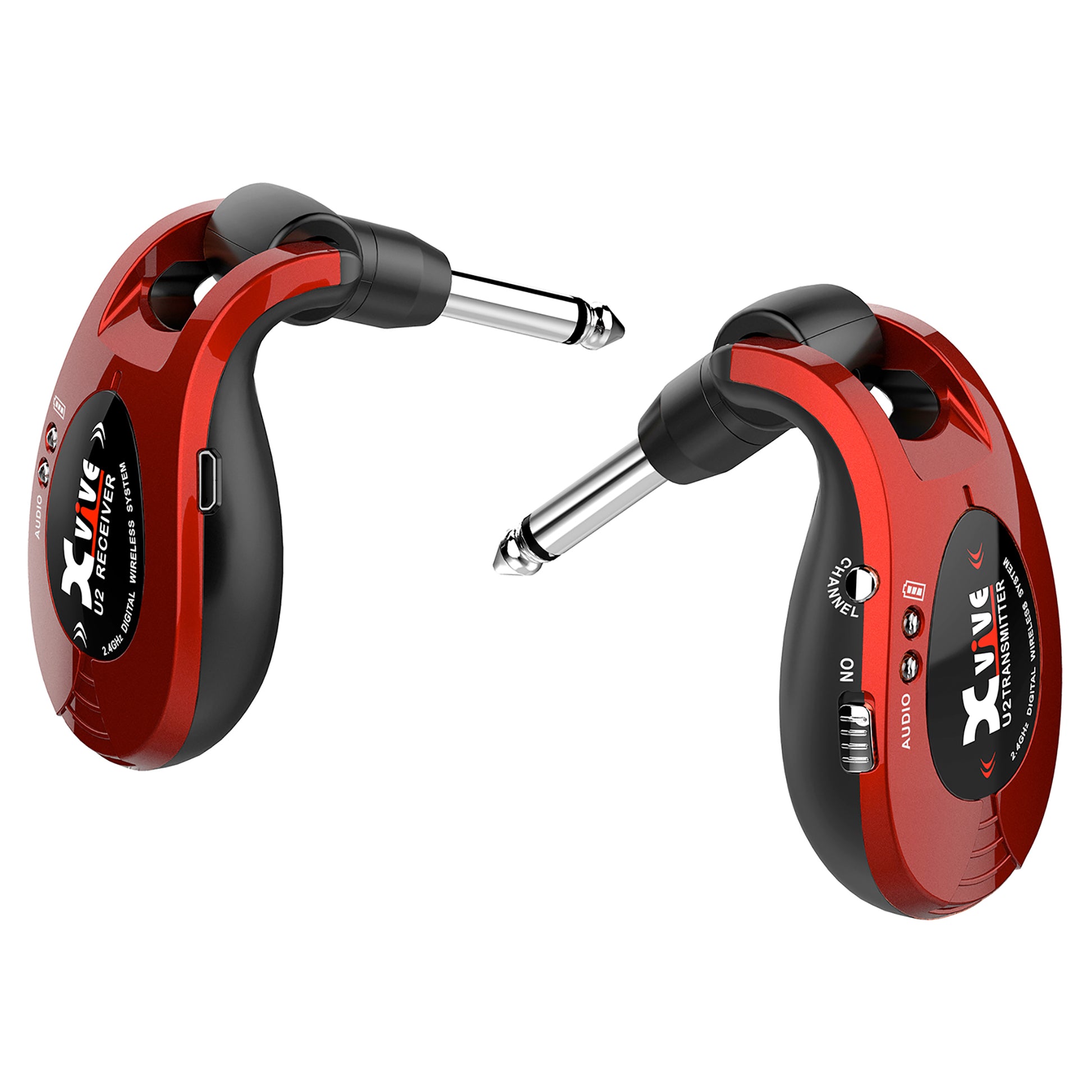 Système sans-fil pour guitare U2, bande de fréquence 2.4 GHz, conversion A/D 24-bit, câble USB, rouge