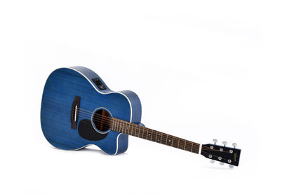 Modèle 000C-10E-TBL, Forme 000 pan coupé, table épicéa Sitka, fond & éclisses acajou, manche acajou, EQ Sigma, bleu satiné