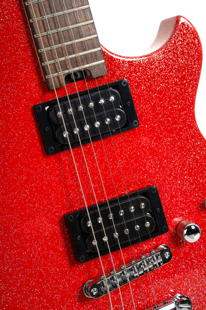 MBM-2H, signature Matt Bellamy, corps tilleul, manche érable, micros,"Kill" bouton, rouge pailleté