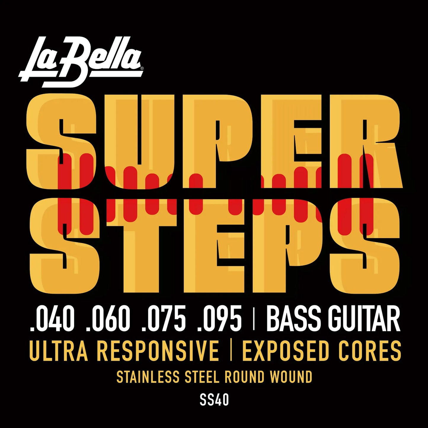 Jeu pour basse électrique SUPER STEPS, acier inoxydable, filé rond avec âme exposée, 4 cordes Extra Light (40-60-75-95)