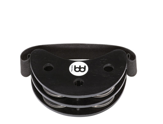 Tambourin pour pied, hévéa, cymbalettes en acier inox, mise en place facile, ergonomique, noir