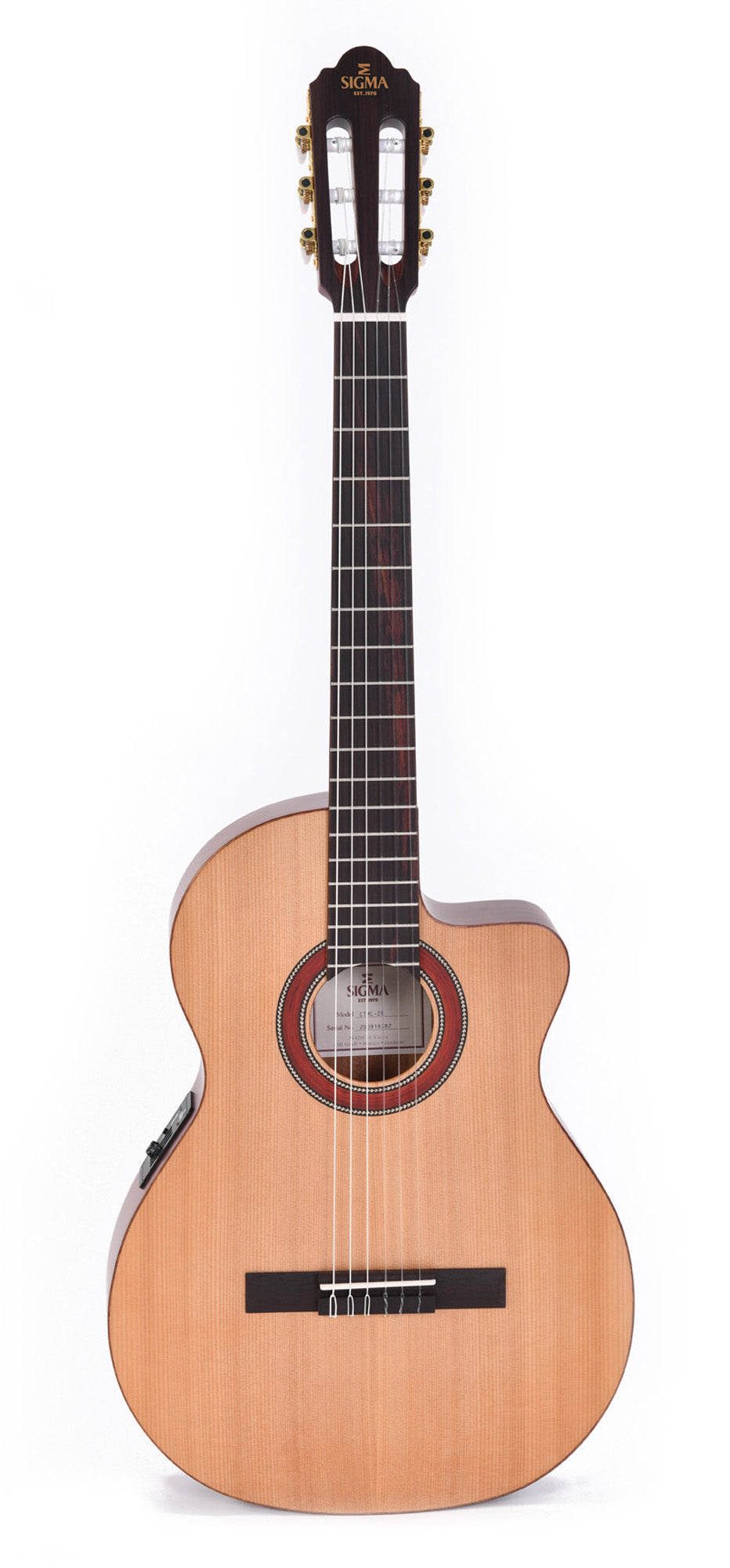 Modèle CTMC-2E, classique 4/4 pan coupé, table cèdre massif, f/e acajou, touche palissandre indien, EQ Sigma, naturel