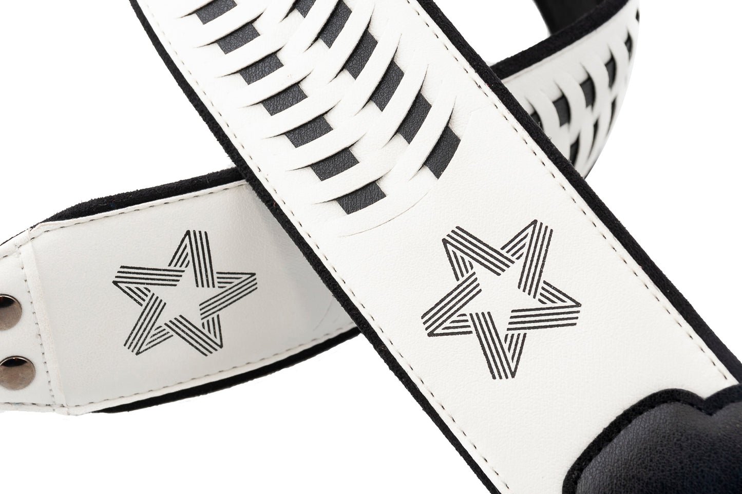 Courroie modèle PAUL TURNER SIGNATURE, extérieur synthétique, largeur 7 cm, longueur 95 à 150 cm, porte-médiators intégré, blanc