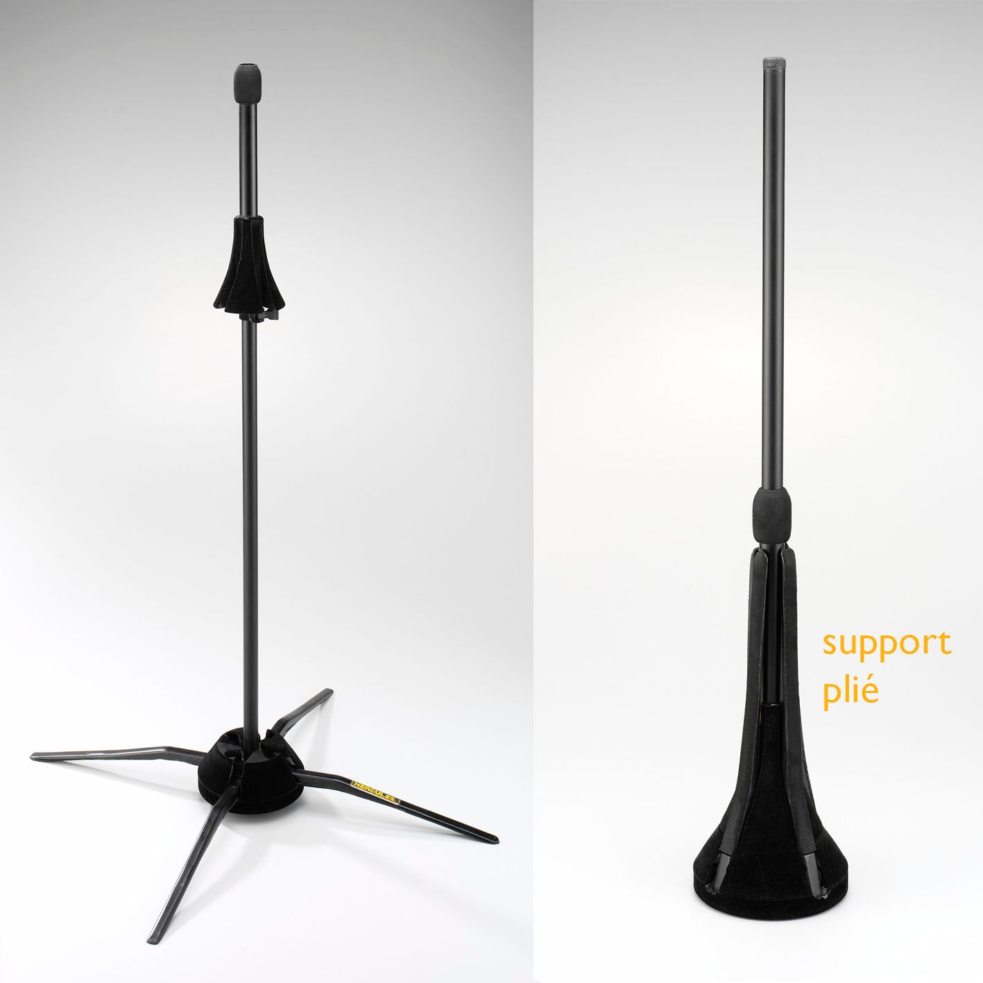 Support trombone repliable ultra-compact, se range dans le pavillon (hauteur: 87 cm, poids: 0.9 kg, taille replié: 62 x 11.6 cm)