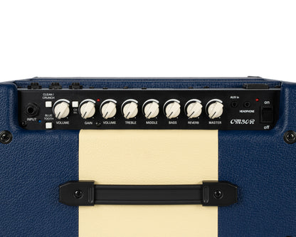 Ampli guitare 30W, 1x 10", 2 canaux, égaliseur 3 bandes, réverb, entrée Bluetooth, entrée CD/MP3 mini-Jack, bleu