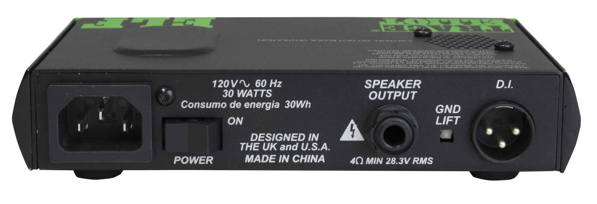 Tête amplifiée ultra compacte pour basse 200W RMS, EQ 3 bandes, sortie DI, sortie casque, housse, finition vert