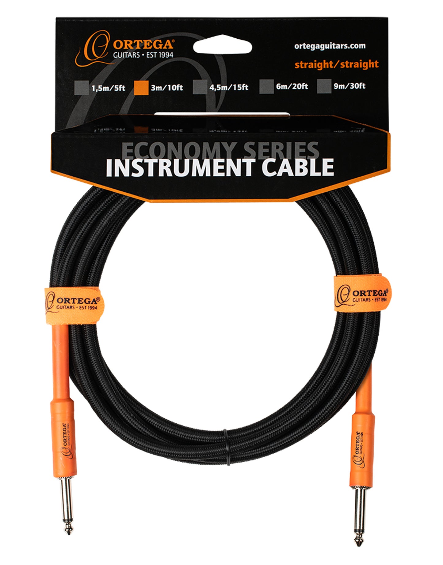 Câble instrument ORTEGA Jack/Jack, 3 mètres, noir et orange