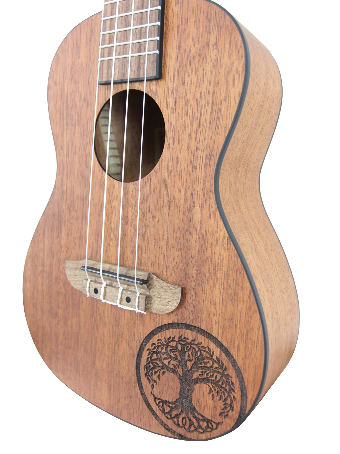 RFEU-5, exclu France, modèle Concert, table acajou motif Tree of Life, fond & éclisses sapele, manche acajou, naturel satiné