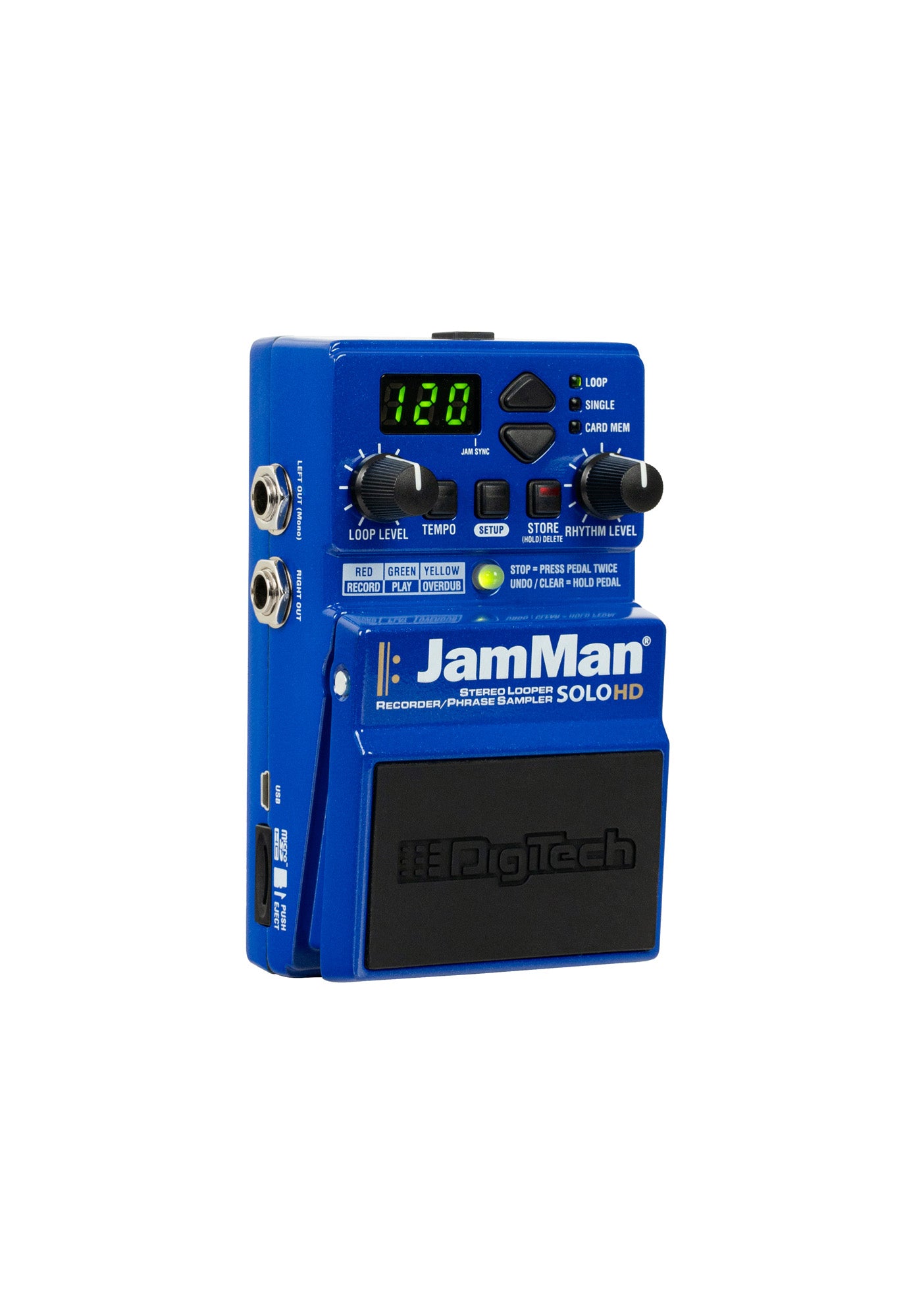 Pédale JamMan Solo HD, looper, enregistreur et sampler stéréo, avec alimentation, bleu.