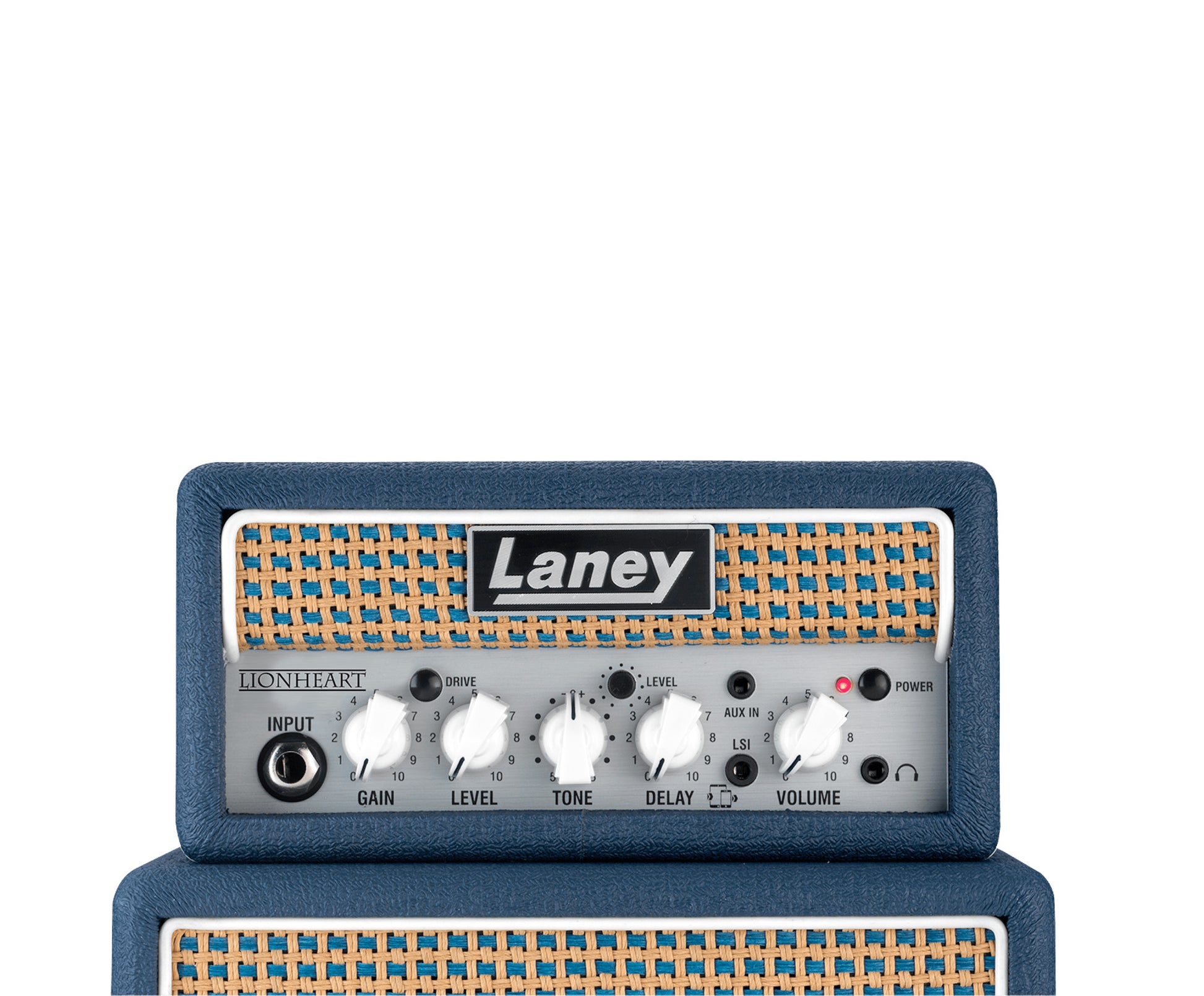 Ampli guitare MINISTACK-LION stéréo 2x 3W, look Lionheart, 4 x HP 3", 2 canaux, connectique LSI, bleu