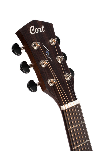 CORE-OC, forme OM, table épicéa massif, f/e acajou massif, sillets os, EQ Fishman Sonitone, soft case, noir pores ouverts