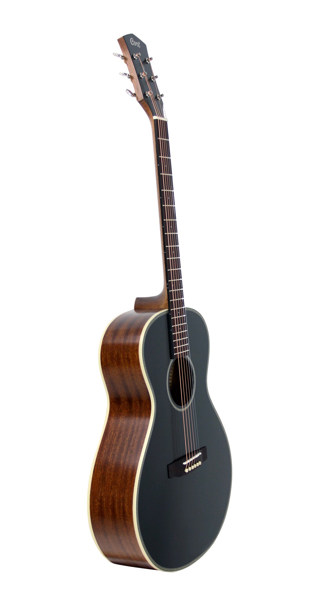 Essence MC4, table épicéa Sitka massif torréfié, f/e acajou, touche & chevalet palissandre, semi brillant, table noire