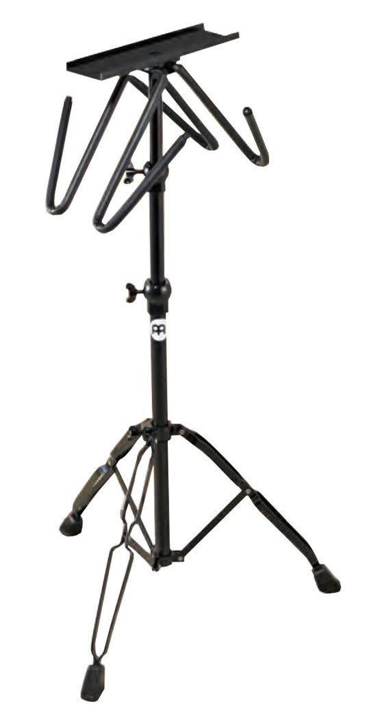 Support pour pair de cymbales symphoniques, trépied à double embase, ajustable, surface pour déposer accessoires, noir