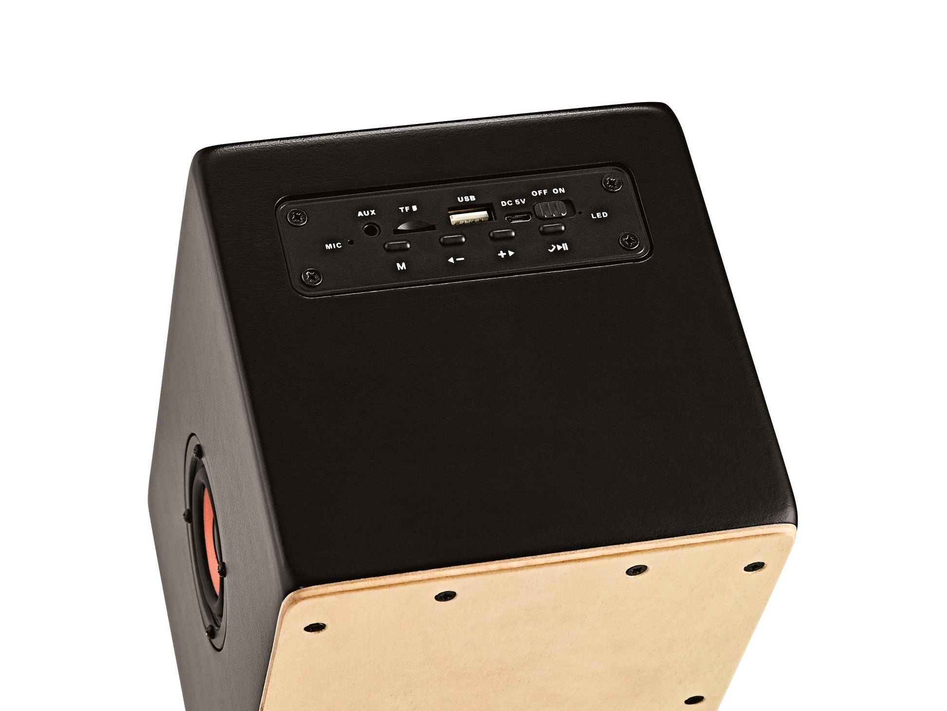 Mini enceinte cajon pré-amplifiée servant de haut-parleur Bluetooth®.