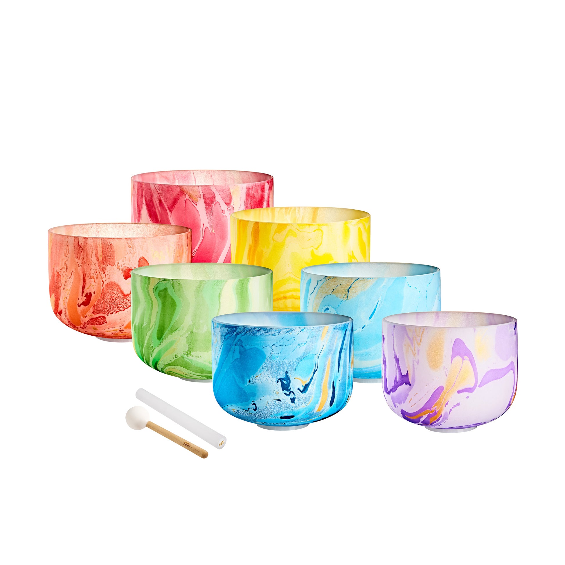 SET 7 SINGING BOWL MARBRES SONIC ENERGY CRYSTAL 10". 7 CHAKRAS 432HZ