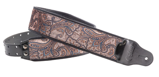 Courroie modèle J-PAISLEY, extérieur velours, largeur 7 cm, longueur 95 à 150 cm, porte-médiators intégré, brun