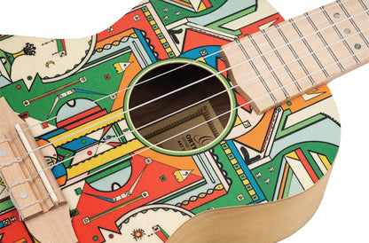 RUAR-HY, modèle Concert, table épicéa avec motif custom, fond & éclisses catalpa, manche nato, motif"Himalaya" satiné