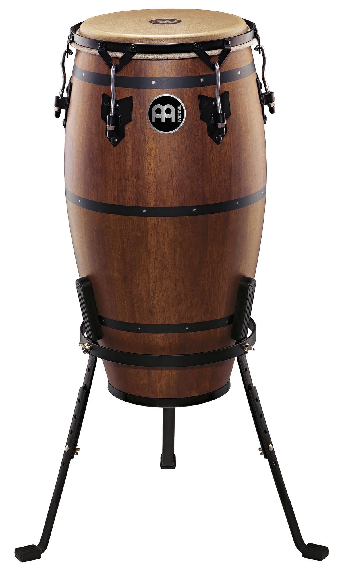 Conga 12" Cubano Retro, hévéa, 71 cm, peaux buffle, cercles TTR 5mm, accast. noir poudré, avec support panier