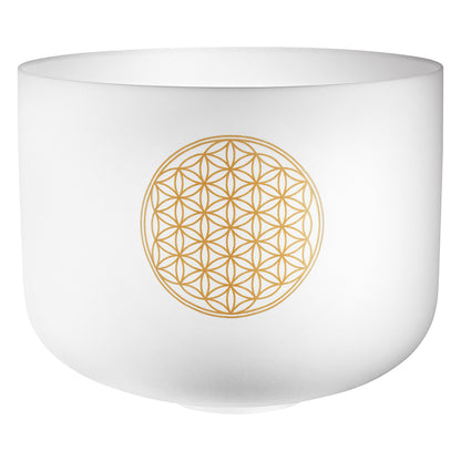 SINGING BOWL SONIC ENERGY 'CRYSTAL' 16", Série FLOWER OF LIFE, C3 128hz, quartz, couleur blanc, finition effet gelé