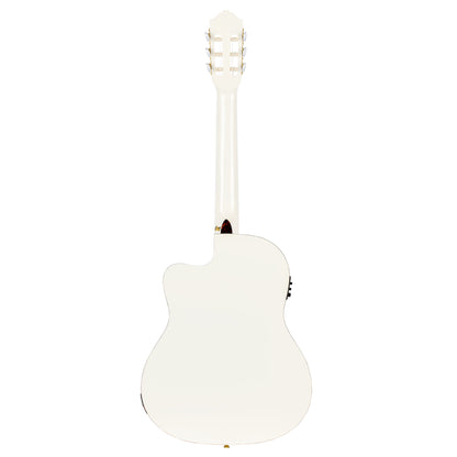 RCE145, modèle à caisse fine, pan coupé, EQ MagusPro, table épicéa massif, manche acajou (sillet 48 mm), blanc brillant