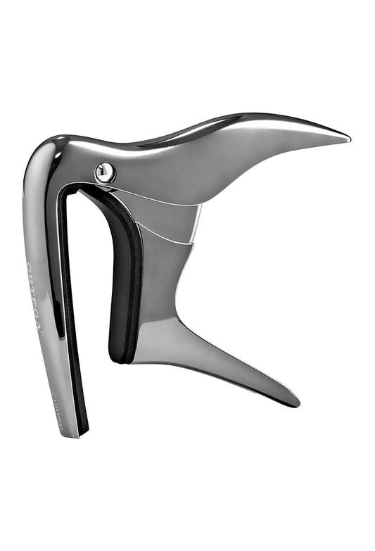 Capodastre pour guitare et basse touche bombée jusqu'à 52 mm de largeur, livré dans boite cadeau premium, noir chromé