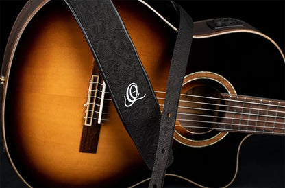 OSBY-1, courroie guitare, série Byzantine, face cuir, dos PVC (vegan), largeur 7 cm, longueur 145 cm, byzantine black
