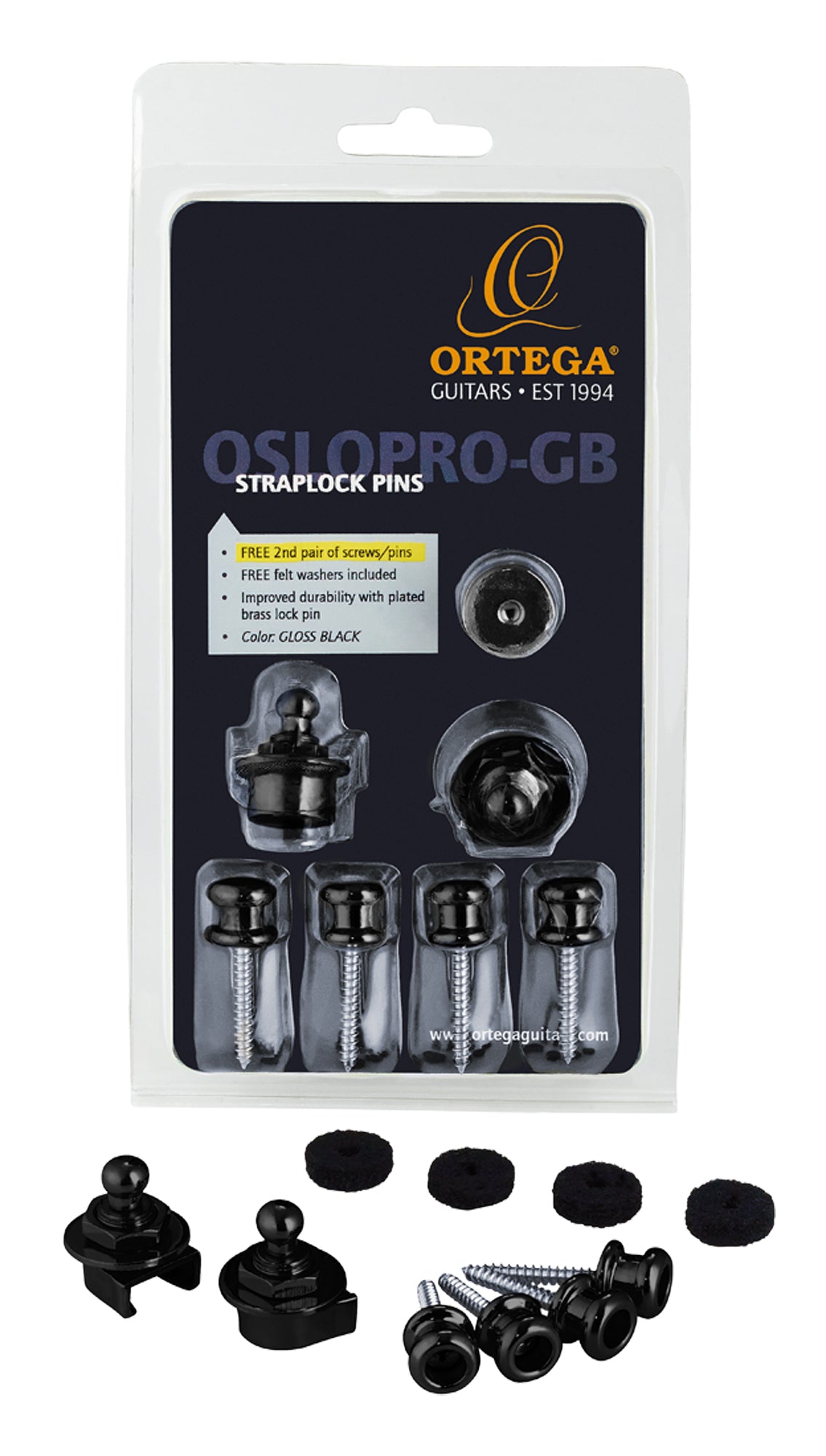 Set de 2 straplocks complets, version pro pour deux instruments (une paire de vis et d'attaches gratuites), noir brillant