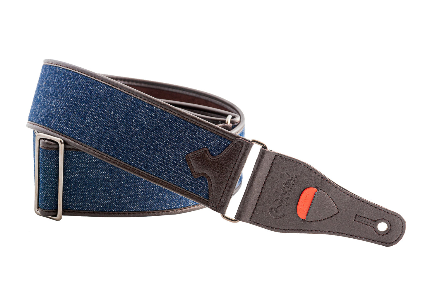 Courroie modèle DENIM, tissu, rembourrée, largeur 6 cm, longueur 95 à 150 cm, porte-médiators intégré, bleu