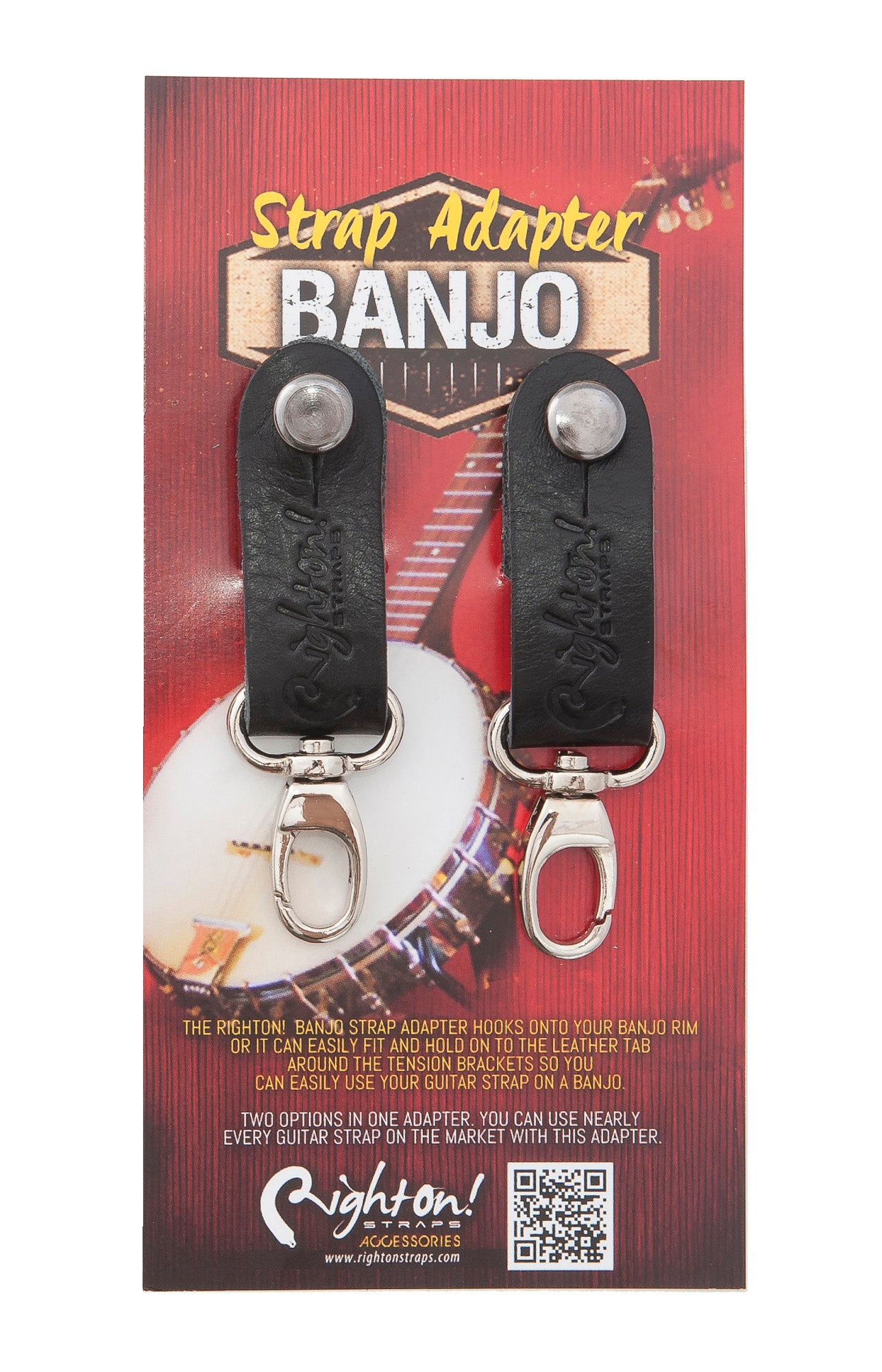 Attaches-courroie, 2 pièces, cuir, pour banjo, s'accrochent par mousqueton sur les tirants, noir