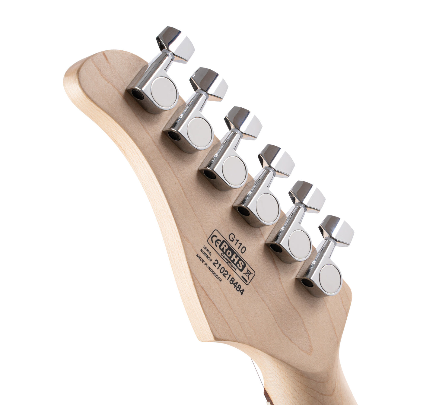 G110, corps peuplier, manche érable, touche jatoba, 3 micros Powersound (S/S/H), plaque tortoise, noir pores ouverts