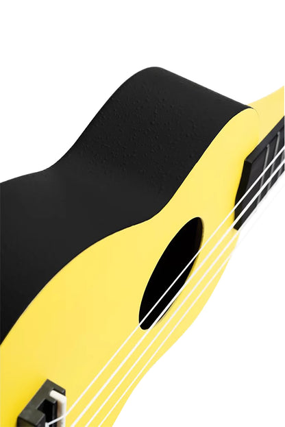 K2-LGR, pack ukulélé Soprano, table agathis, corps ABS galbé, manche okoumé, 12 frettes, accessoires, lemon grass satiné
