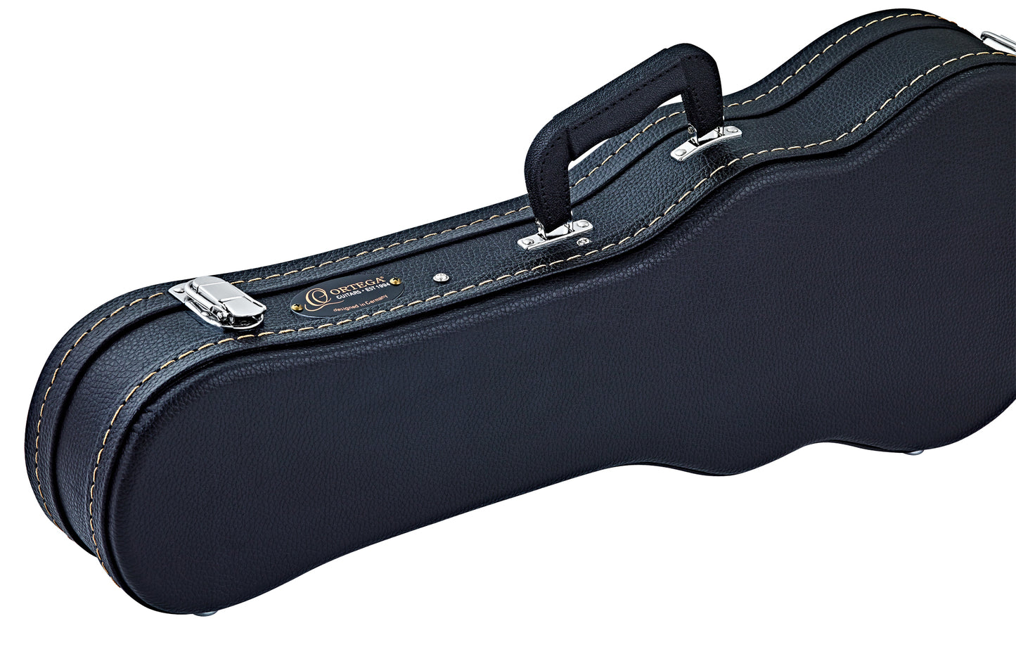 Etui bois pour ukulélé Ténor, avec surpiqures et logo, noir