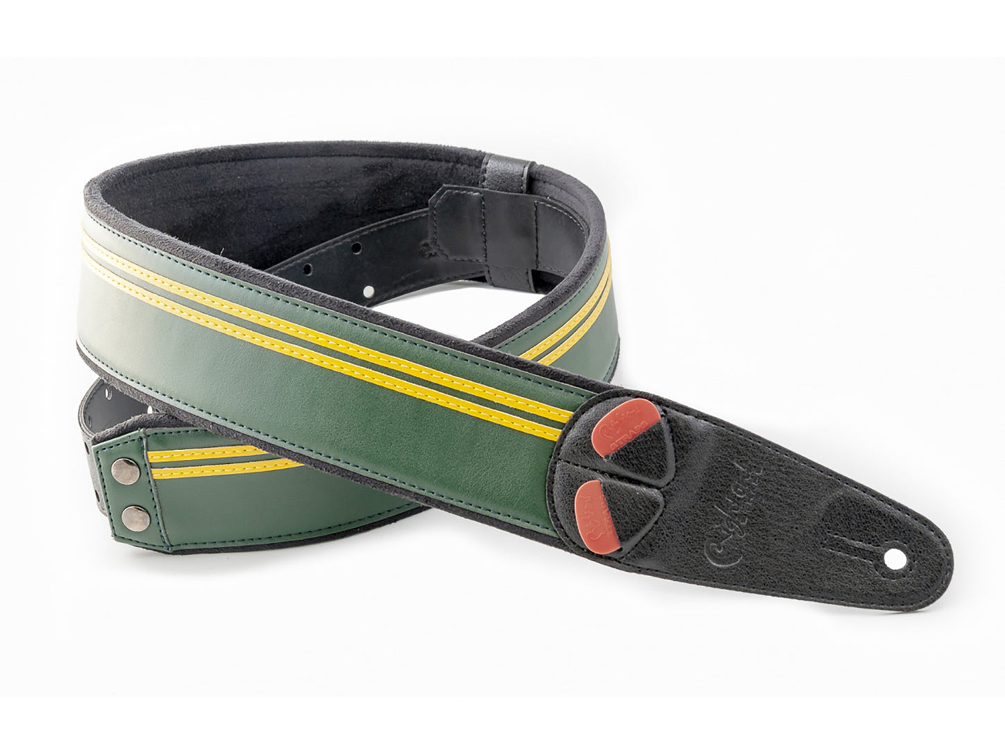 Courroie modèle RACE, extérieur synthétique, largeur 6 cm, longueur 100 à 145 cm, porte-médiators intégré, british racing green