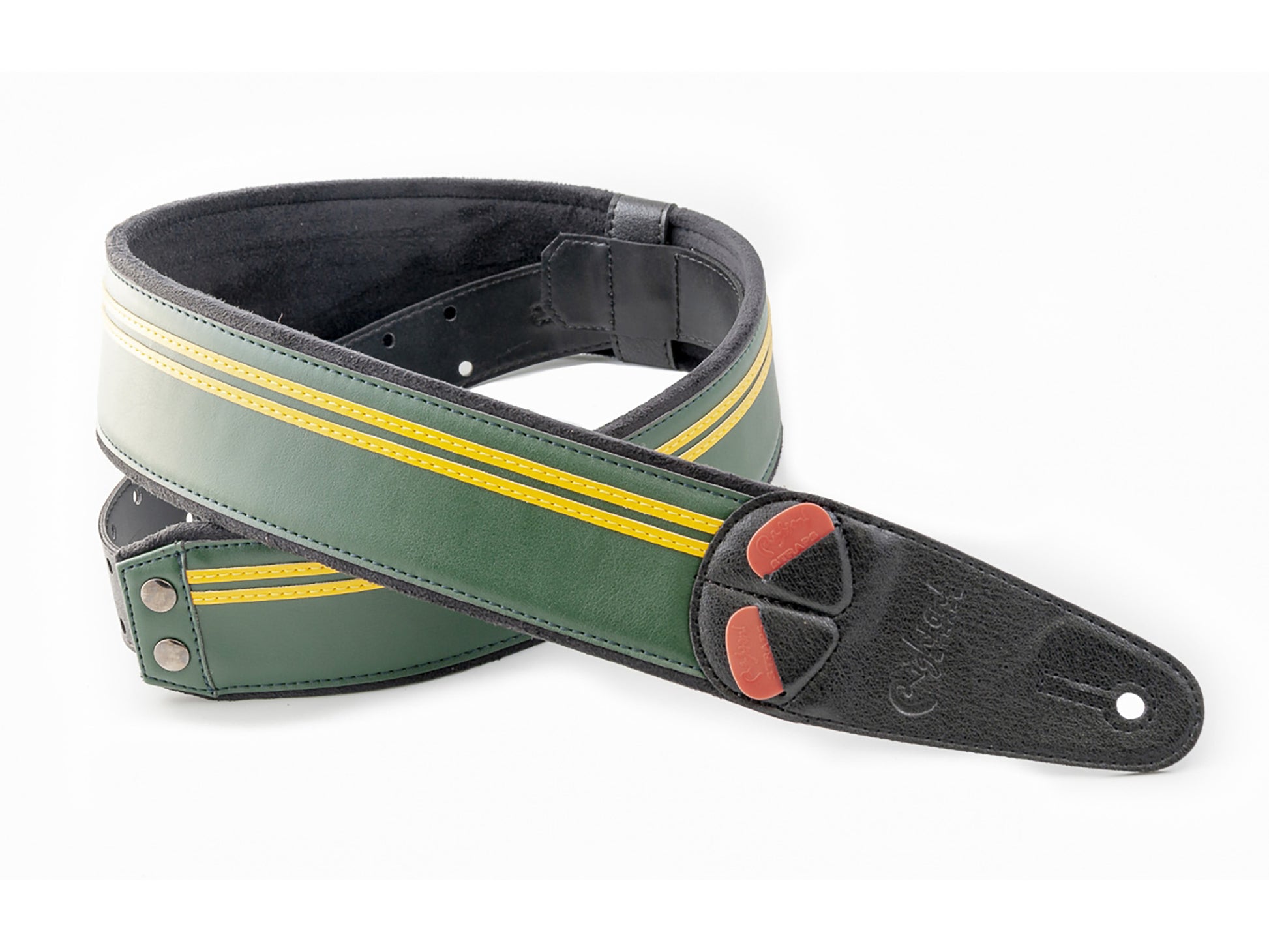 Courroie modèle RACE, extérieur synthétique, largeur 6 cm, longueur 100 à 145 cm, porte-médiators intégré, british racing green