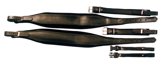 Cuir noir, 80 basses, rembourrée de mousse avec attache dorsale