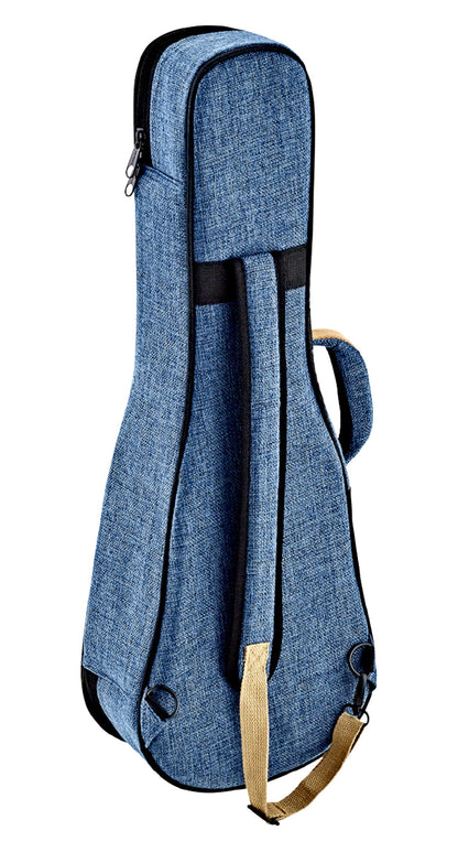 Etui léger pour ukulélé Concert, toile/coton, rembourrage 22 mm, intérieur peluche noir, repose-manche avec velcro, bleu