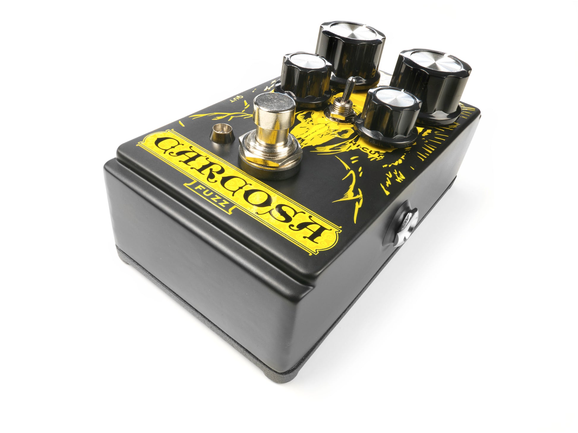Pédale CARCOSA FUZZ, fuzz analogique, 2 modes (Demhe/Hali), True Bypass, noir et jaune
