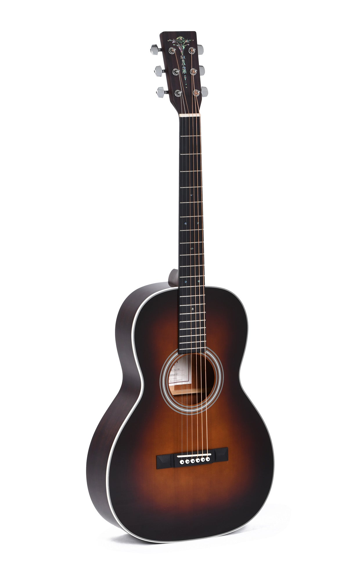 Modèle 00M-1SL-SB, Forme 00, table épicéa massif, f/e acajou, touche micarta, sunburst brillant, gaucher