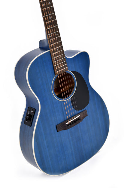 Modèle 000C-10E-TBL, Forme 000 pan coupé, table épicéa Sitka, fond & éclisses acajou, manche acajou, EQ Sigma, bleu satiné