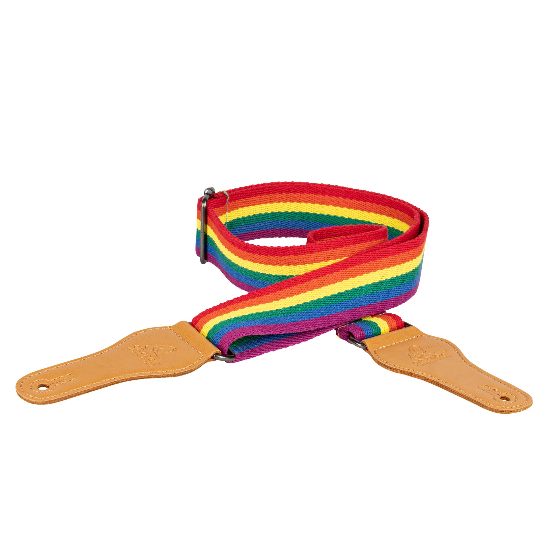 Courroie ukulélé, 100% coton, extrémités simili cuir, largeur 3.7 cm, longueur jusqu'à 139 cm, pride